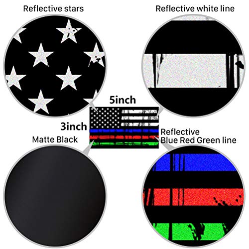 Reflective Tattered American Flag Decal Stickers - 3 Pack, Blue Red Green Line