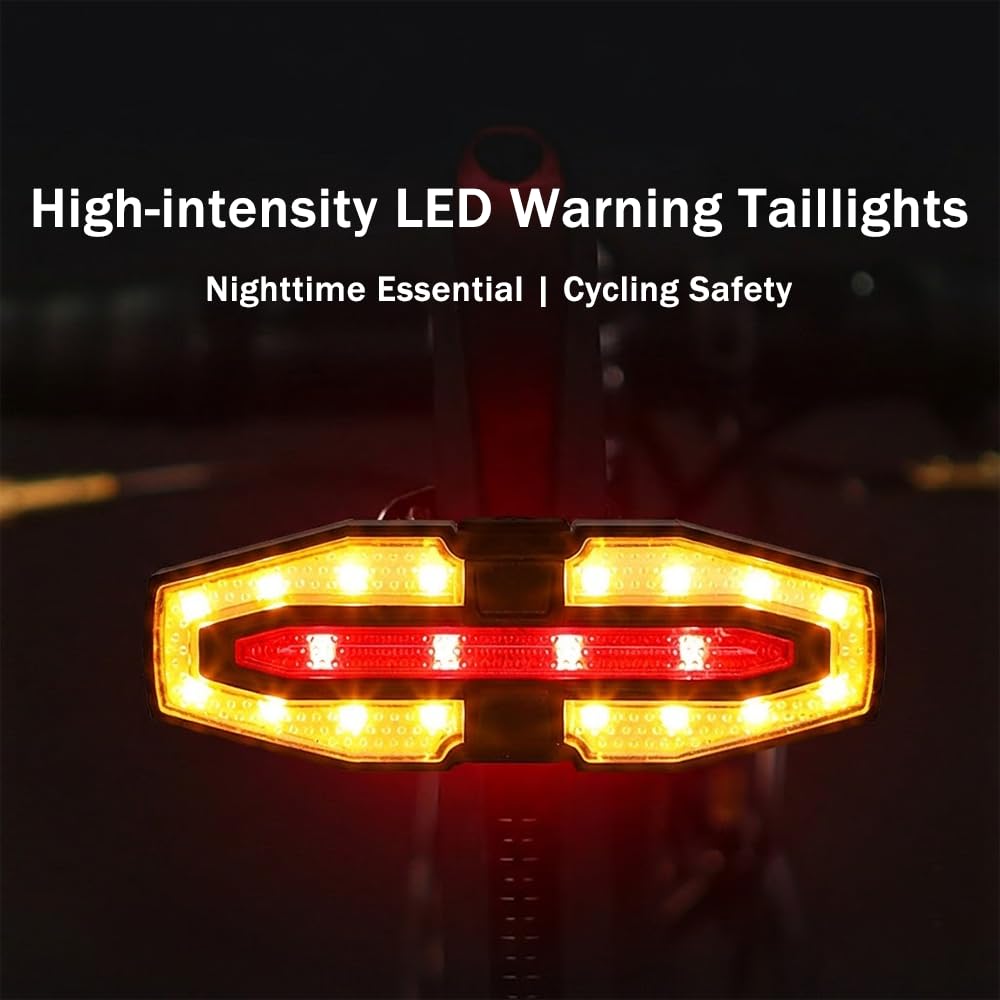 Solar or USB-C Charging Bicycle LED Tail Lights with Bike Turn Signals, 10 pcs Reflective Strips, for Road & Urban Riding, Long Battery Life, for Outdoor Cyclists & Short Commute Riders