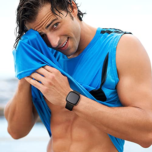 Soft Silicone Sport Bands for Fitbit Versa 3/Sense - Black, Small 5.5"-7.1"