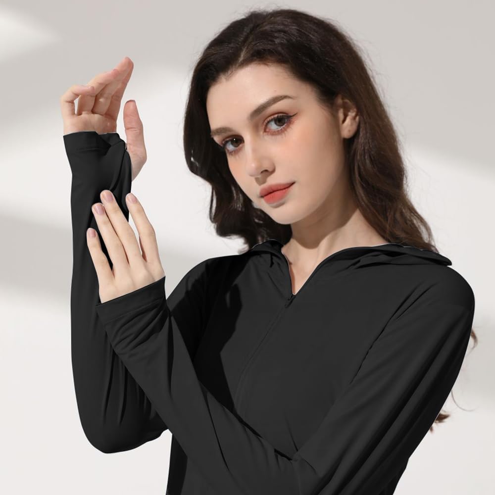 Mingyuezai Women's Lightweight Hooded Sun Protection Jacket | UPF 50+ Long Sleeve for Hiking