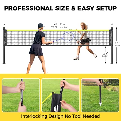 Outdoor Badminton Net Set with Anti-Sag Winch System - Yellow