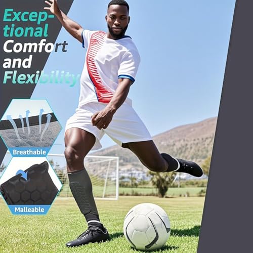 Soccer Shin Guards with Honeycomb Padding - Black, Medium