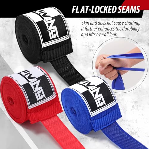 180-Inch Elastic Boxing Hand Wraps with Thumb Loop - Black