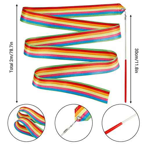 12pcs Rainbow Dance Ribbon Wands - Multicolor Twirling Streamers