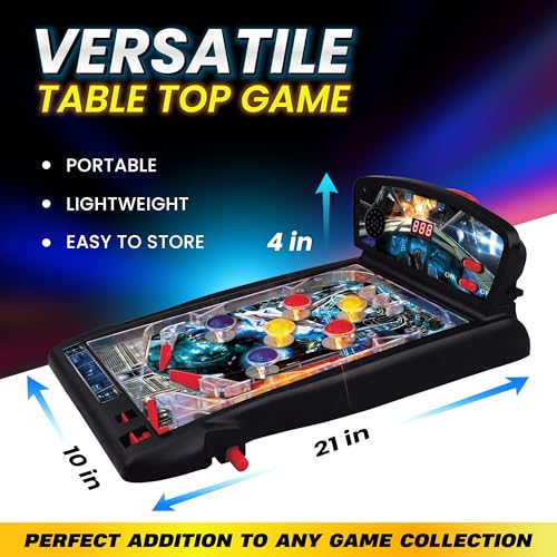 Interactive Mini Pinball Game - LED Scoring & Sounds, 3-Ball Launch