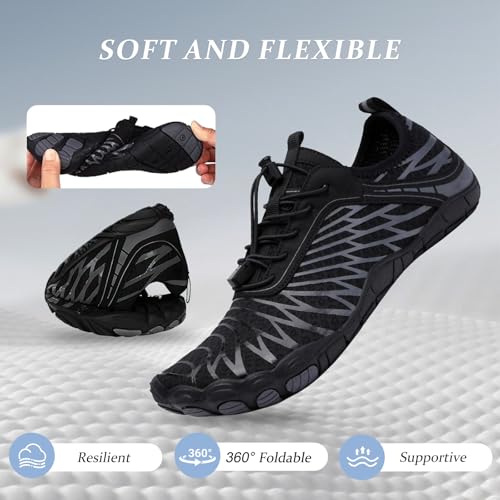 Jmzb Unisex Barefoot Water Shoes for Women & Men - Wide Toe, Non-Slip Trail Sneakers, Black, Size 10.5 Wide Women / 9 Wide Men