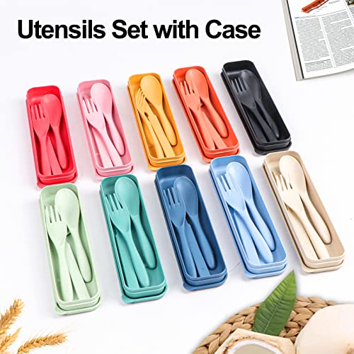 Reusable Travel Utensils Set - 4 Sets in Orange, Yellow, Dark Blue, Dark Green