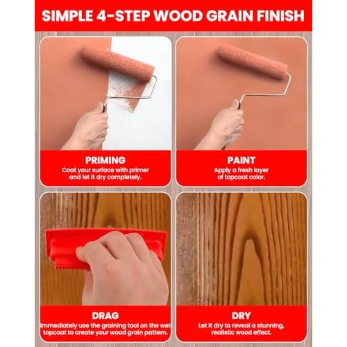 8 Pcs Wood Grain Tool,Faux Wood Graining Painting Tool Set with Brush and Gloves Rubber Wooden Texture Pattern Making Natural Woodgrain Knurling Maker for DIY Wall Room Furniture Decor