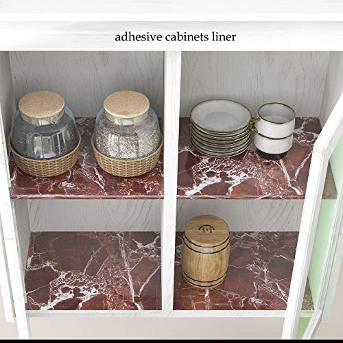 Burgeliy Self Adhesive Film15.8¡¿80in Vinyl Wrap Protector Auto Modification Film red Marble Shiny for Bathroom£¬Kitchen Countertops Table Desk Furniture Peel and Stick Waterproof Wallpaper Easy Clean