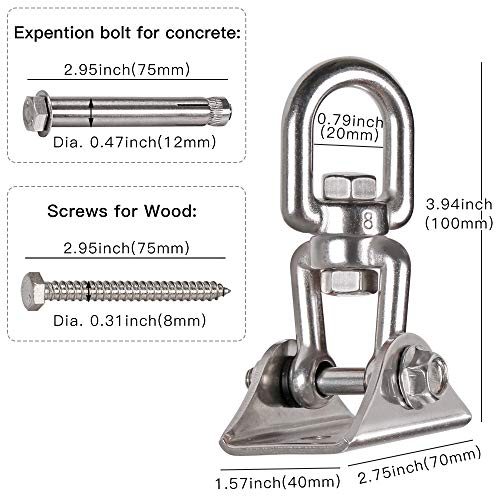 WAREMAID 1 Pack 360° Stainless Steel Swing Hanger - Heavy Duty Ceiling/Wall Mount Tow 1000 lb