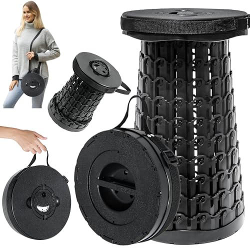 ALEVMOOM 18-Inch Black Collapsible Camping Stool, Adjustable Height, 800lbs Capacity