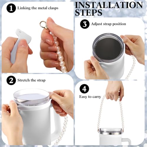 Silicone Water Bottle Holder Sling with Pearl Strap - White