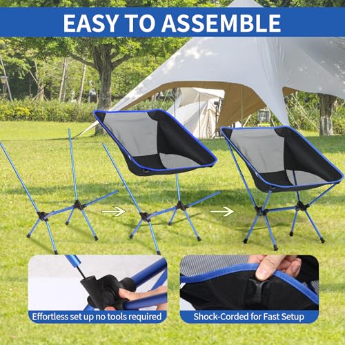 Veathzet Ultralight Foldable Camping Chair with Breathable Mesh - Black & Blue