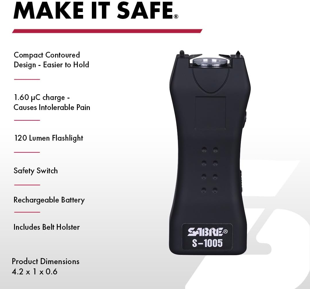 SABRE Pepper Spray & Stun Gun Combo - 2-in-1 Self Defense Kit with Flashlight & Rechargeable Battery | 120 Lumen LED