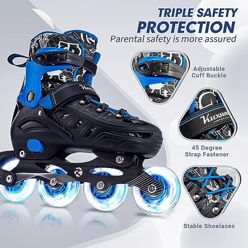 Kuxuan Adjustable Kids & Youth Inline Skates with Light Up Wheels - Blue, Large