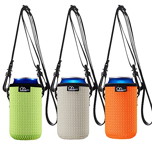 WK IEASON 12oz Slim Can Sleeves Insulators with Shoulder Strap - Green/Orange/Grey