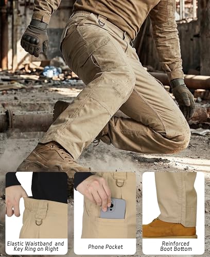 Men's Khaki Cargo Pants 34W x 30L Stretch Ripstop Work & Hiking Pants