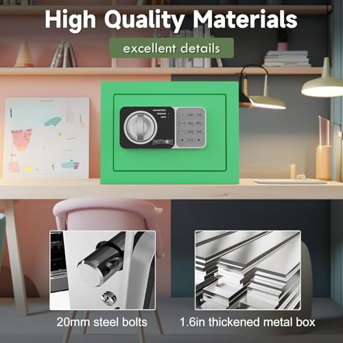 PATRON small safe box with key£¬mini safe for money£¬small coin safes for home with code£¬little jewelry lock box for kids£¬Wall or Cabinet Safe for personal items£¬0.236 Cubic Feet Green