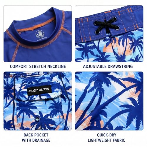 Body Glove Boys 2-Piece Swim Set Rash Guard & Trunks Navy Palm Trees 12