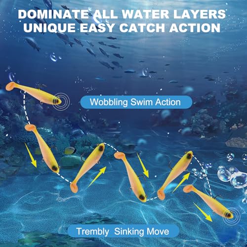 5-Piece Soft Paddle Tail Swim Baits - 3.5-Inch Pre-Rigged Fishing Lures