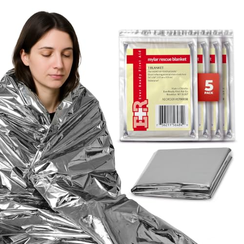 Emergency Mylar Rescue Blanket - Large Thermal Sheet, 5 Count
