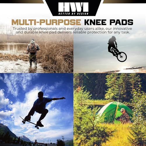 HWI Gear Next Generation Knee Pad for Protection: Combat, Mechanics, Construction, Hunting, Landscaping, Outdoor Survival, Heavy Duty Industrial Grade, Adjustable