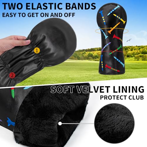 Colorful Nails Golf Head Covers Leather Hybrid Headcover,Golf Accessories,Designed to Protect Clubs (Black-Driver)
