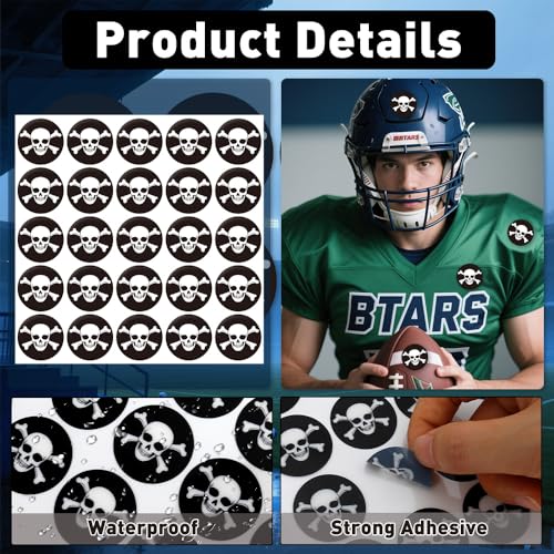 Skull Helmet Stickers - 200 Pcs Self-Adhesive Decals - Black Print White
