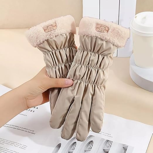 Thermal Winter Gloves for Women - Beige, Windproof Cycling & Running