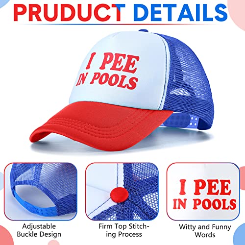 Jiuguva 4 Pcs Funny Pee in Pools Hats - Adjustable Retro Trucker Caps for Pool & Summer - One Size Multi Color