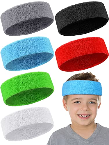 Kids Sweatbands - 6 Colorful Headbands for Sports