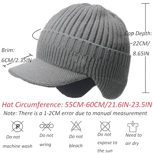 Men's Winter Knitted Baseball Beanie with Earflaps - Grey