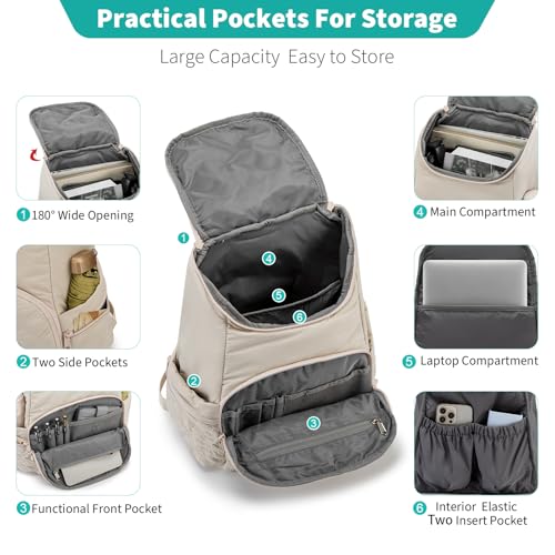 NOL Women's Quilted Waterproof Puffer Backpack - Cream Large Travel Daypack