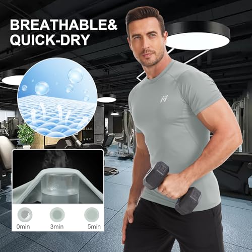 Men's Compression Rash Guard - UPF 50+, Gray, XX-Large