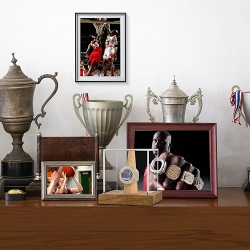 Championship Ring Display Case - Clear Acrylic with Wood Base