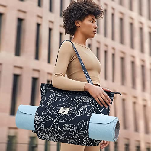 Yoga Mat Carrier Bag - Leaf Canvas Tote for Gym & Travel