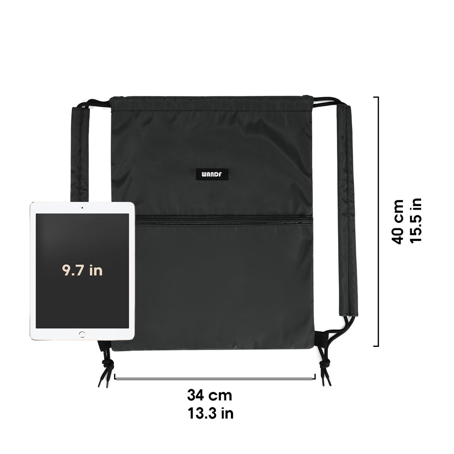 WANDF Drawstring Backpack Sports Gym Bag with Shoulder Pads Water Resistant String Bag Cinch Bag for Women Men (Black)