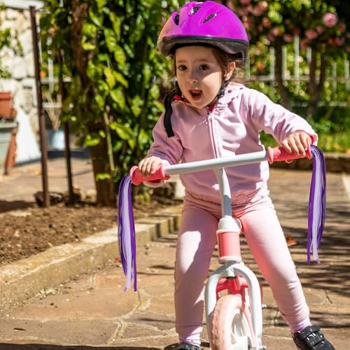 Kids Bike Streamers - Bright Purple & White Handlebar Tassels