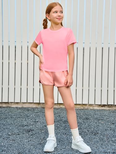 Kids Athletic T-Shirt Short Sleeve Dry Fit - Pink, 13-14 Years