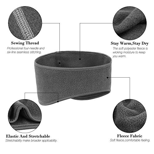 Fleece Ear Warmer Headband - Moisture Wicking Winter Sports Cover - Black