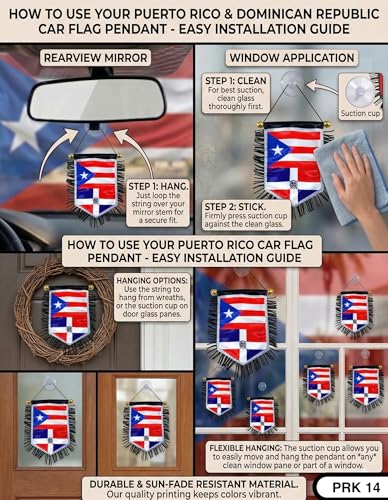 Puerto Rico & Dominican Republic Car Flags - Family Love Gift Set