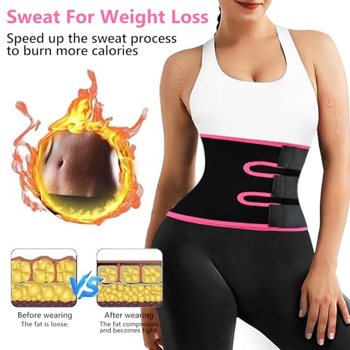 Waist Trainer for Women - Belly Sweat Band with Pocket - Medium Pink