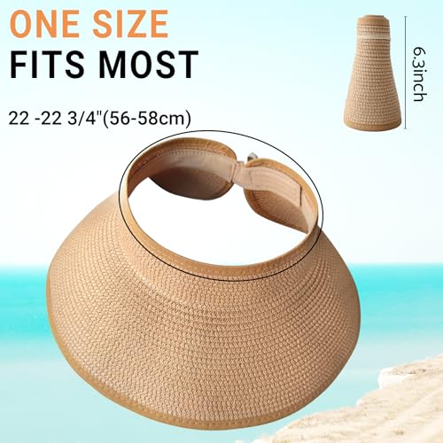 Wide Brim Straw Sun Visor Hat for Women - Classic Khaki