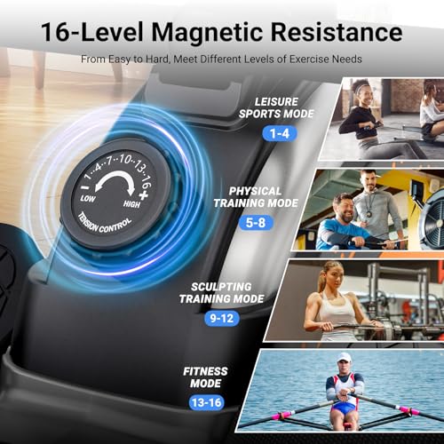 Magnetic Rowing Machine for Home - 16 Resistance Levels - Black/Orange