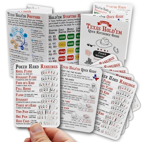 Poker Cheat Sheets Set of 5 – Texas Hold'em Hand Rankings & Quick Reference Guide