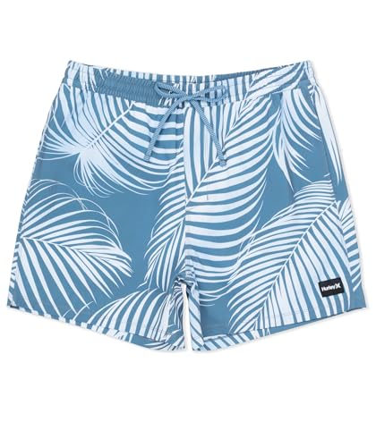 Hurley Men's 4-Way Stretch Boardshorts with Compression Liner - Large Grey Teal Leaf Print
