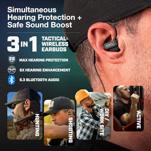 Shooting Ear Protection Earbuds with 5X Hearing Enhancement - Black