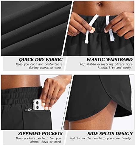 Soothfeel Women's 5-Inch Inseam Athletic Running Shorts for Workout & Gym - Black, Medium