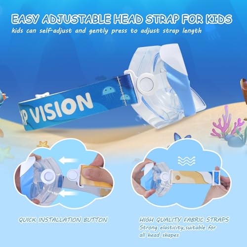 EXP VISION Kids 180° Panoramic Anti-Fog Dive Mask with Nose Cover - 2PCS Blue+Pink, Leak-Proof for Ages 4-14