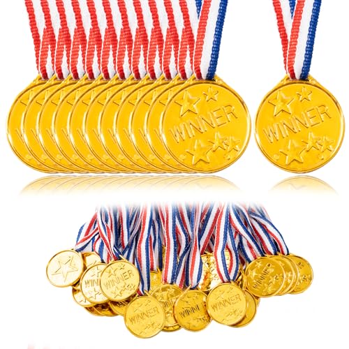 30 Pcs Gold Winner Medals with Ribbon for Sports & Parties